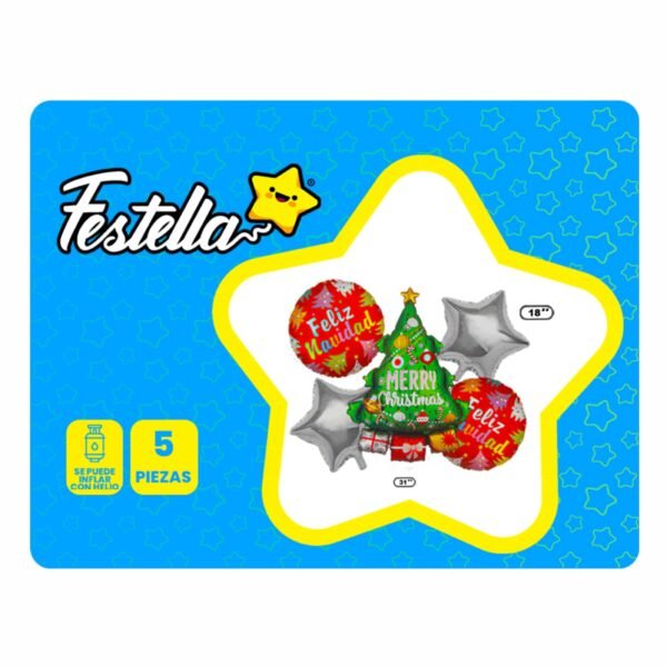 KIT GLOBO ÁRBOL FELIZ NAVIDAD X5 - Imagen 3