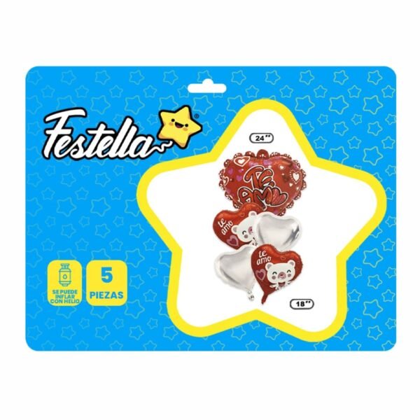 KIT GLOBOS CORAZONES TE AMO X5 - Imagen 3