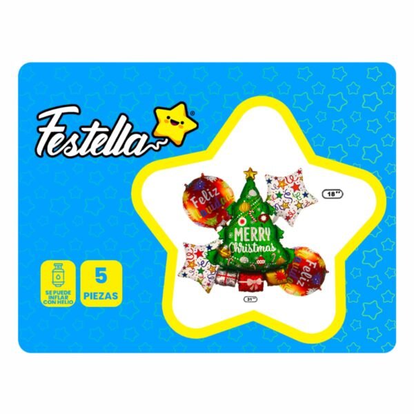 KIT GLOBO ÁRBOL FELIZ NAVIDAD X5 - Imagen 2